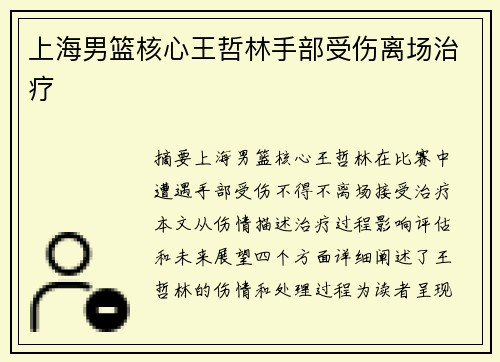 上海男篮核心王哲林手部受伤离场治疗